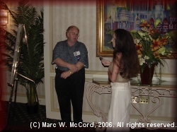 Steve Hughes talking with Kathye (Mrs. Danny) Hammontree at the 40th Reunion