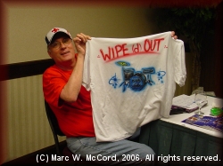 Danny Hammontree showing off his tribute shirt to The Extortions
