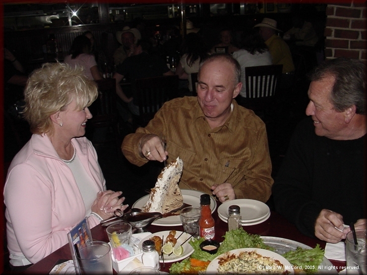 Pam Hare Bazet, Walt Stierhoff and Gary Tatom celebrate Walt's birthday